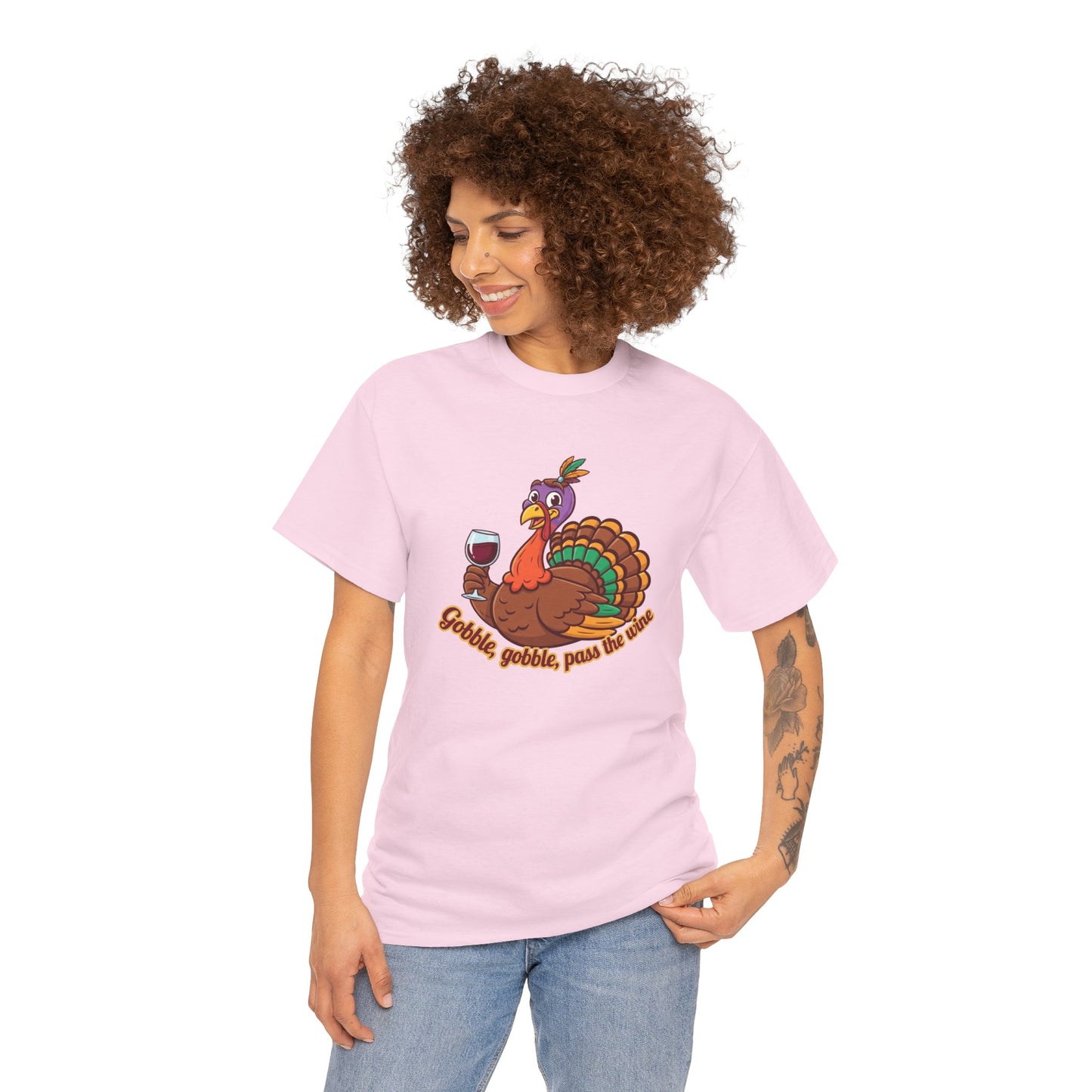 Gobble Gobble Pass the Wine Unisex Cotton Tee | Thanksgiving Shirt, Fall Apparel, Cute Turkey Tee, Holiday Gift, Family Gathering Top