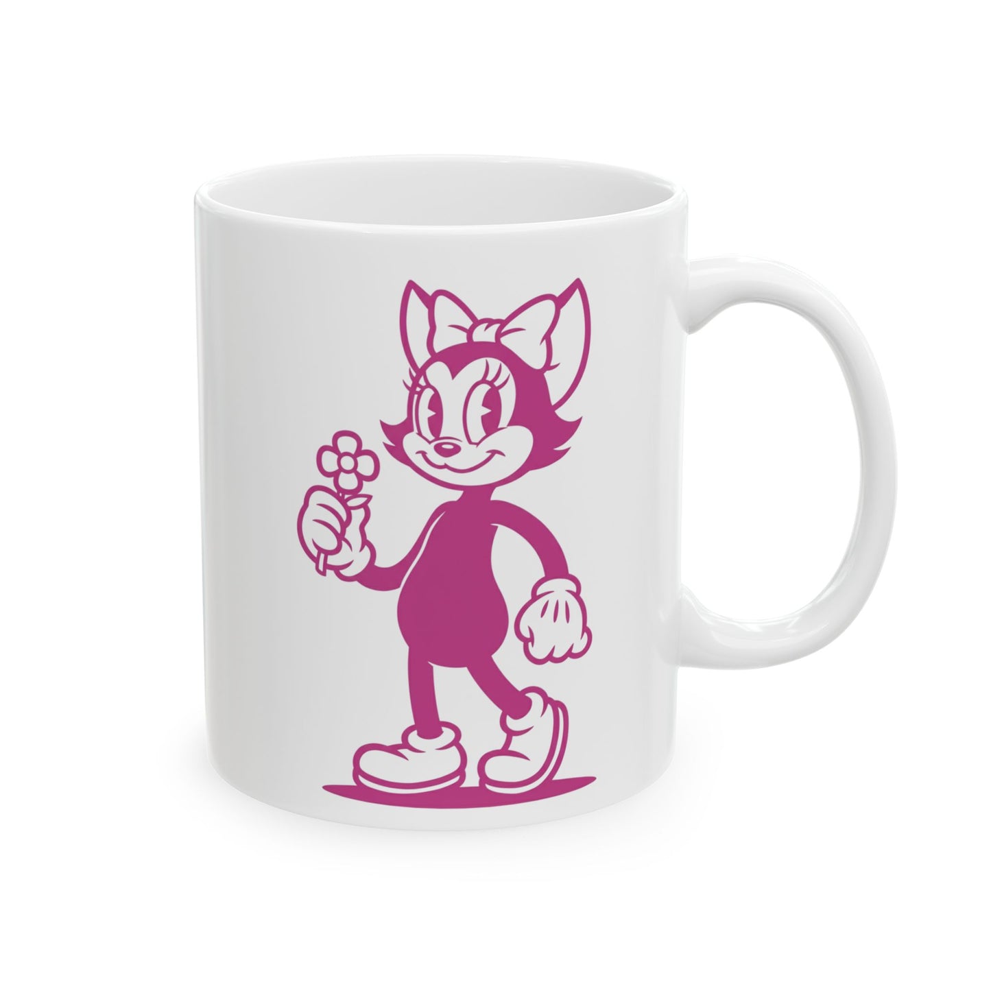 Mrs. Hemp Cat Holding A Flower Funny Ceramic Mug with Playful Design - 11oz & 15oz