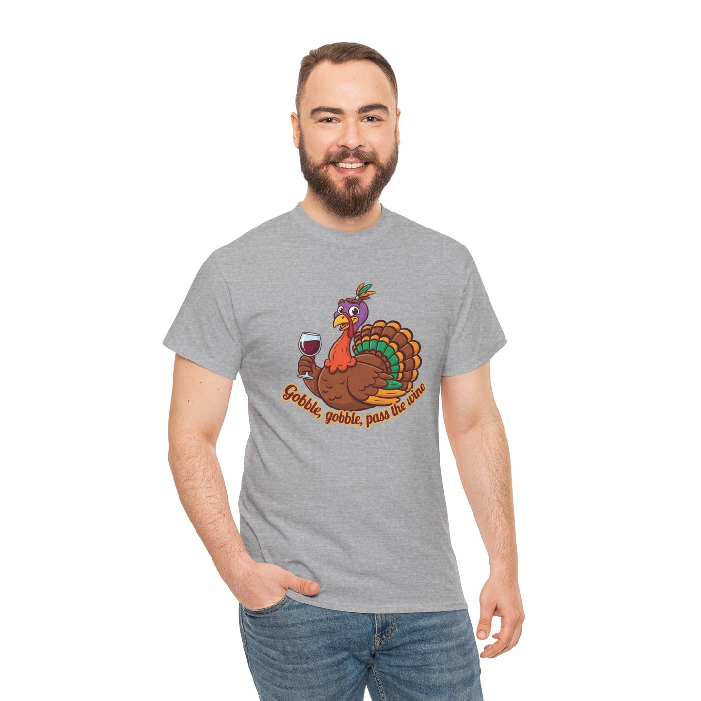 Gobble Gobble Pass the Wine Unisex Cotton Tee | Thanksgiving Shirt, Fall Apparel, Cute Turkey Tee, Holiday Gift, Family Gathering Top