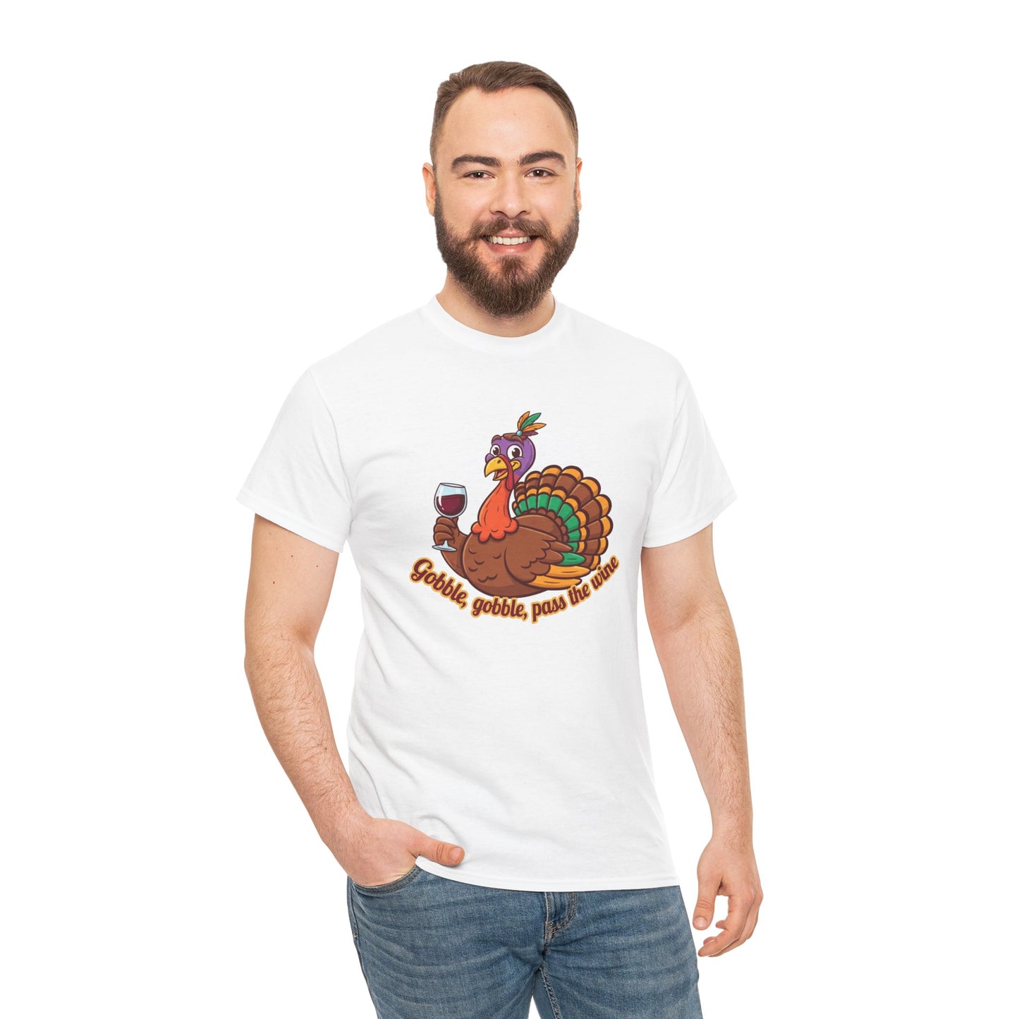 Gobble Gobble Pass the Wine Unisex Cotton Tee | Thanksgiving Shirt, Fall Apparel, Cute Turkey Tee, Holiday Gift, Family Gathering Top