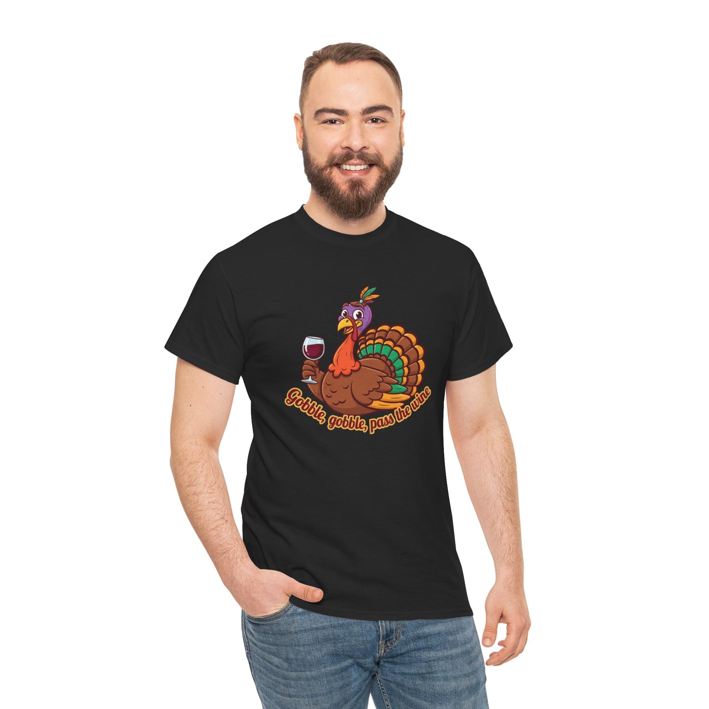 Gobble Gobble Pass the Wine Unisex Cotton Tee | Thanksgiving Shirt, Fall Apparel, Cute Turkey Tee, Holiday Gift, Family Gathering Top