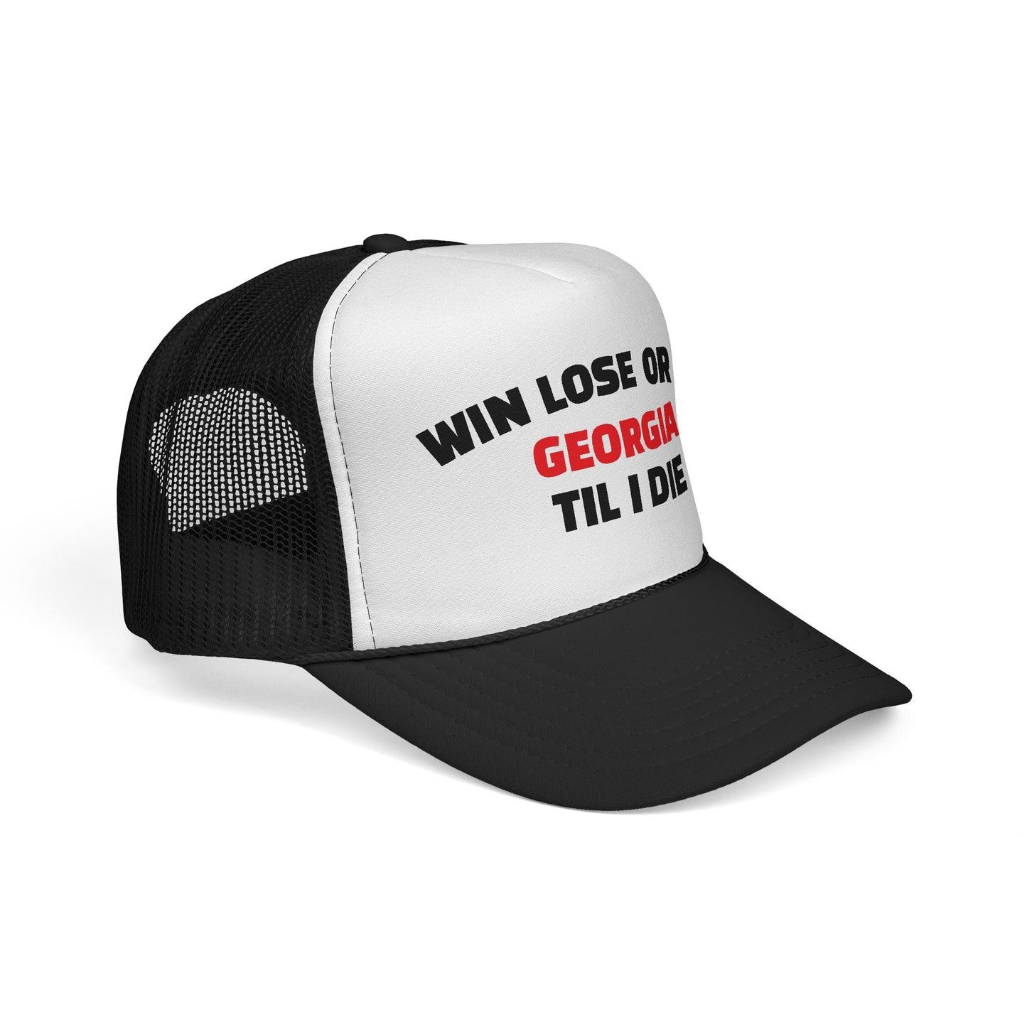 Trucker Cap with 'Win Lose or Tie Georgia Til I Die' Design