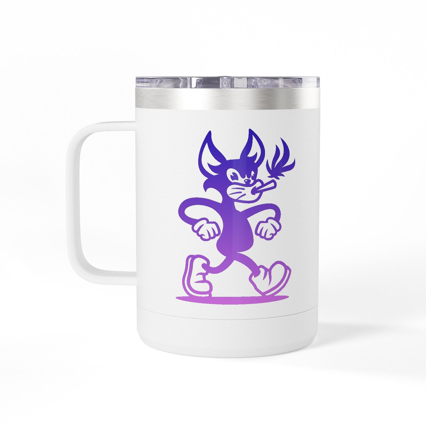 Mr. Hemp Cat 15oz Insulated Tumbler — Purple Logo Coffee Mug