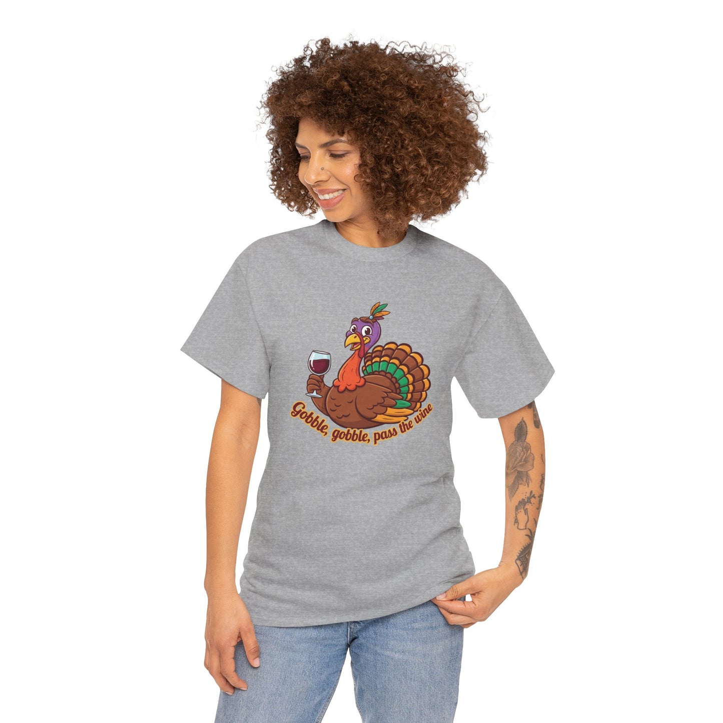 Gobble Gobble Pass the Wine Unisex Cotton Tee | Thanksgiving Shirt, Fall Apparel, Cute Turkey Tee, Holiday Gift, Family Gathering Top