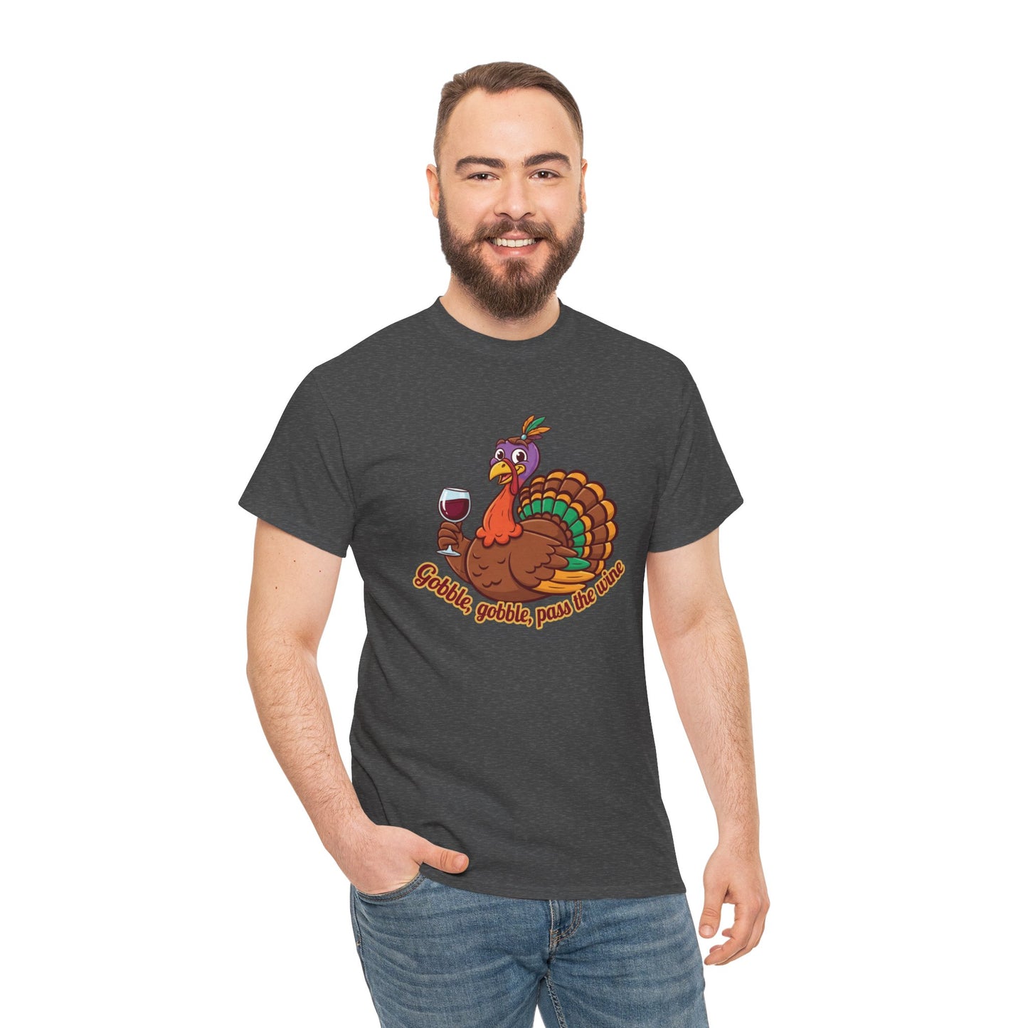 Gobble Gobble Pass the Wine Unisex Cotton Tee | Thanksgiving Shirt, Fall Apparel, Cute Turkey Tee, Holiday Gift, Family Gathering Top