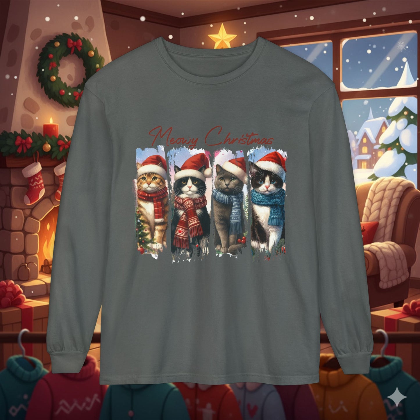 Mewry Christmas Cats Long Sleeve T-Shirt
