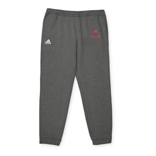 Mr. Hemp Cat Charcoal Fleece Joggers — Adidas Style with Red Logo