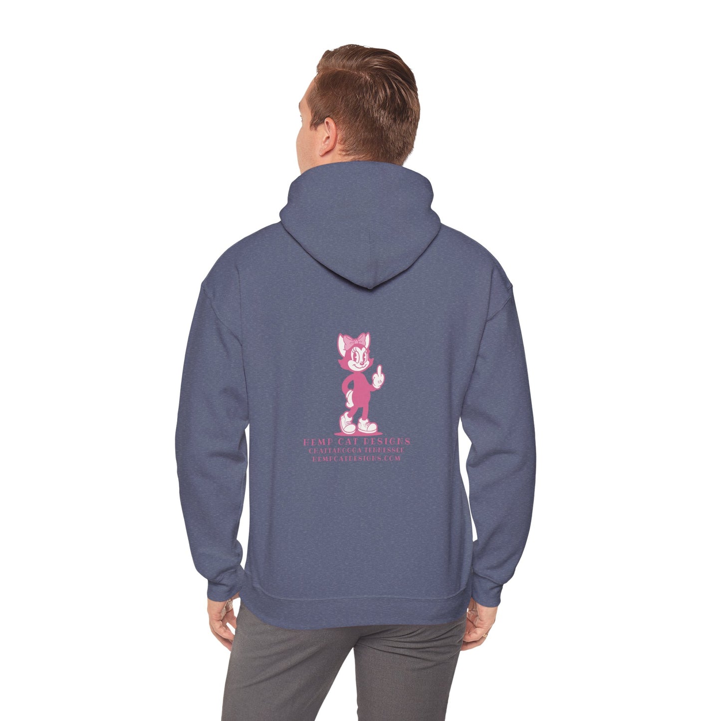 Middle Finger Retro Pink Cat Hoodie — Whimsical Cartoon Cat Sweatshirt