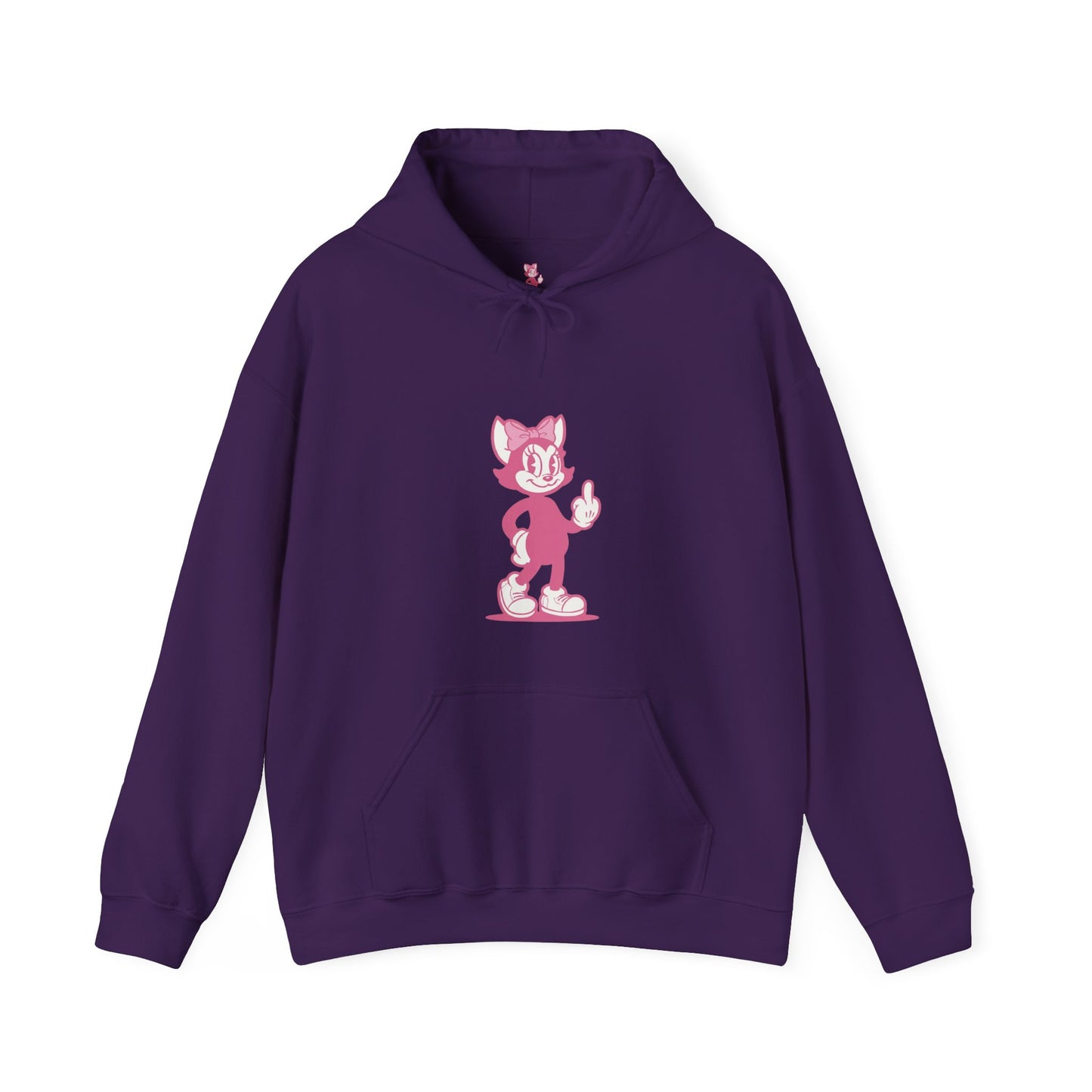 Middle Finger Retro Pink Cat Hoodie — Whimsical Cartoon Cat Sweatshirt