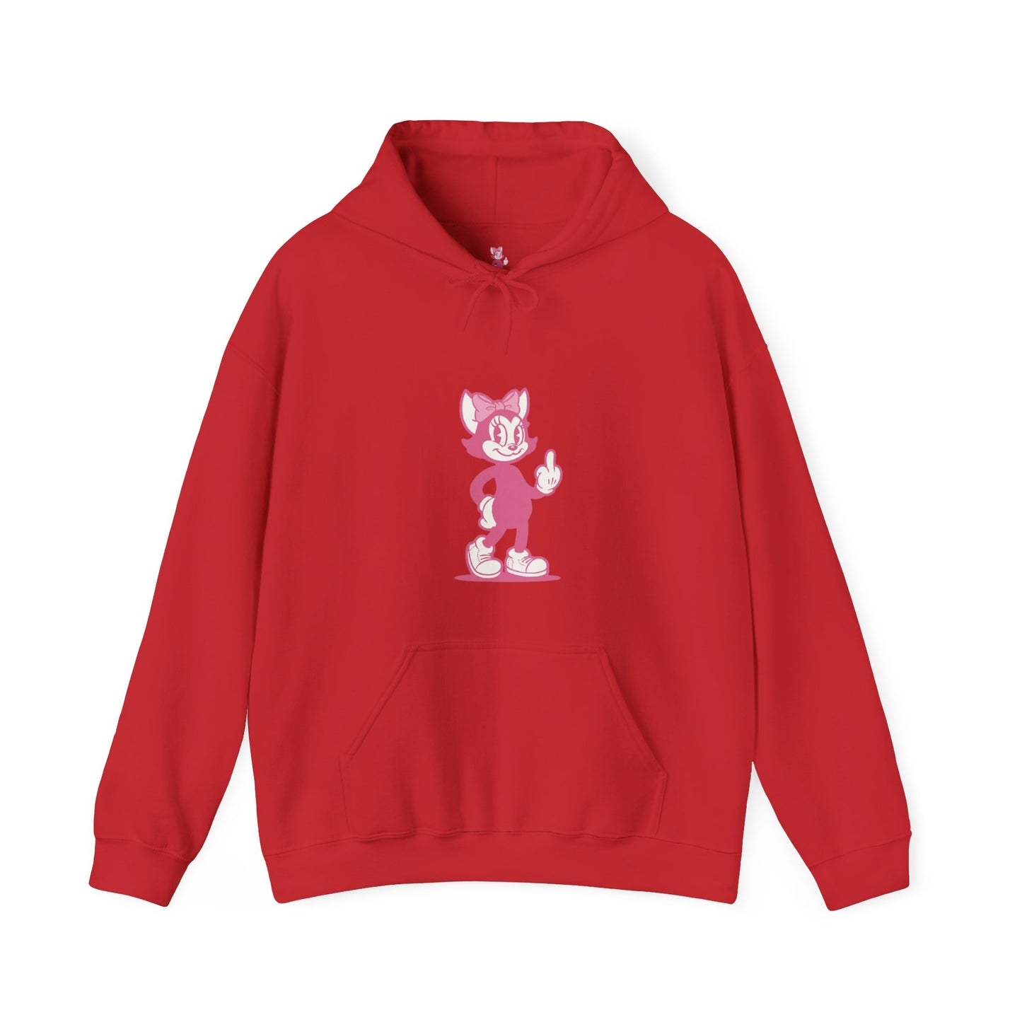 Middle Finger Retro Pink Cat Hoodie — Whimsical Cartoon Cat Sweatshirt