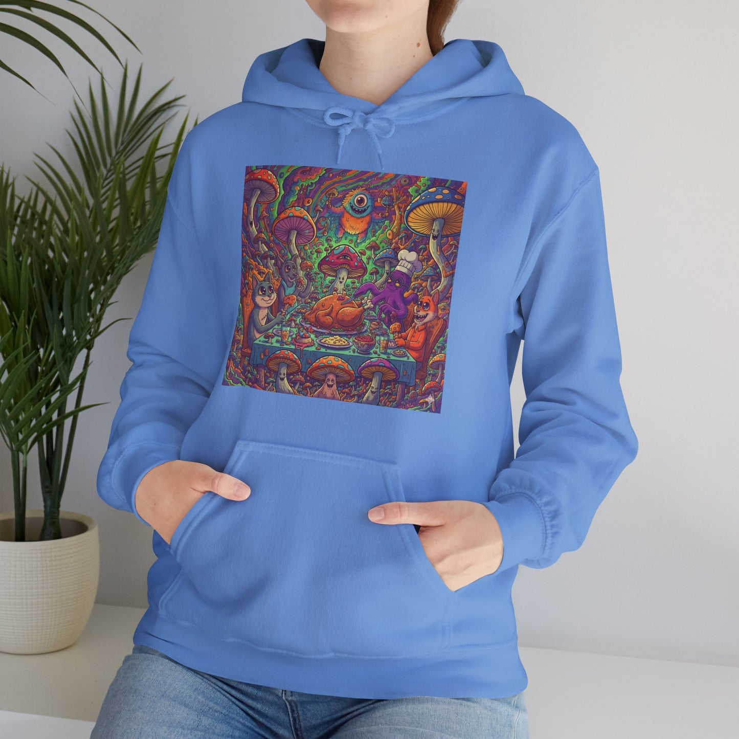 Psychedelic Mushroom Art Hoodie — Colorful Trippy Forest Graphic Sweatshirt