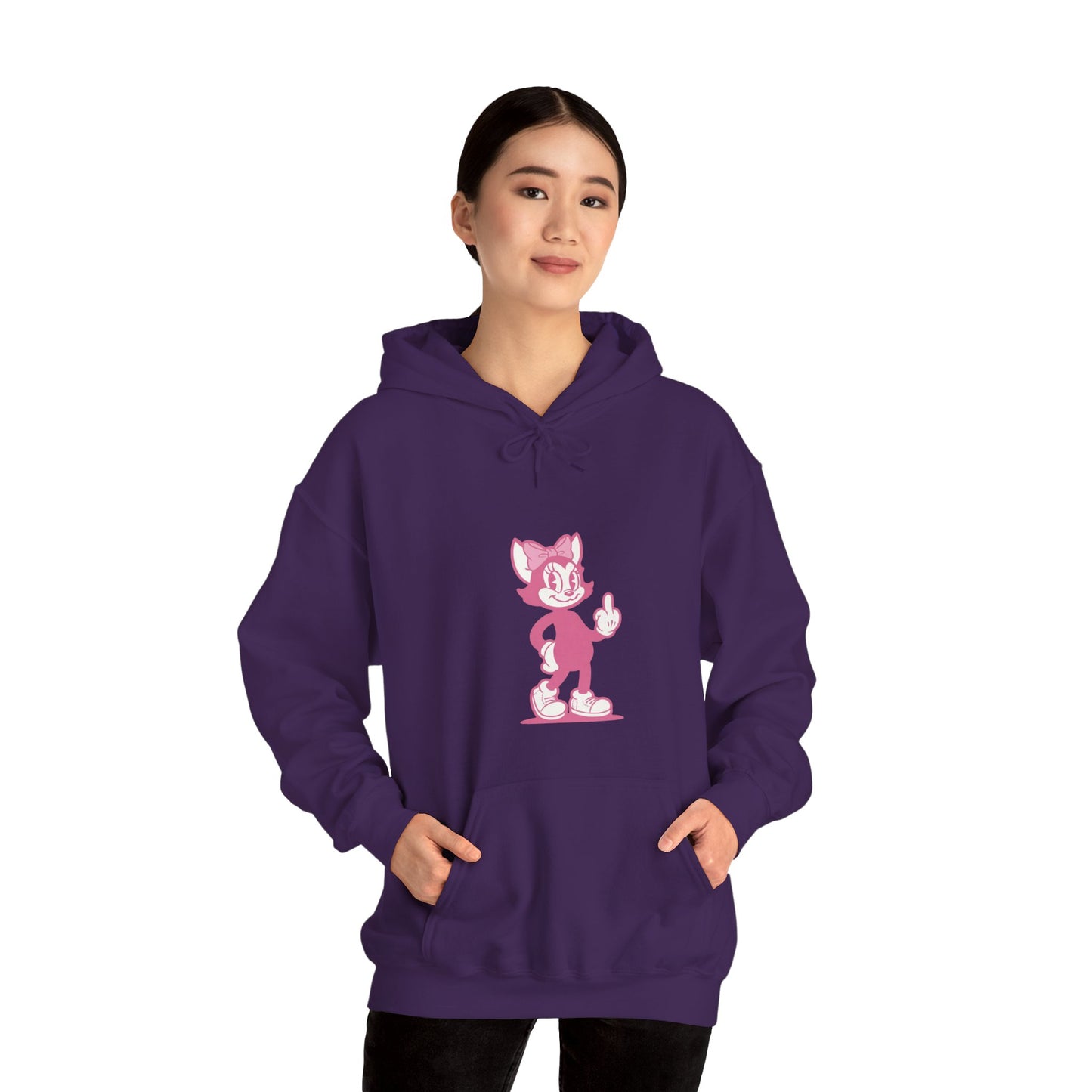 Middle Finger Retro Pink Cat Hoodie — Whimsical Cartoon Cat Sweatshirt