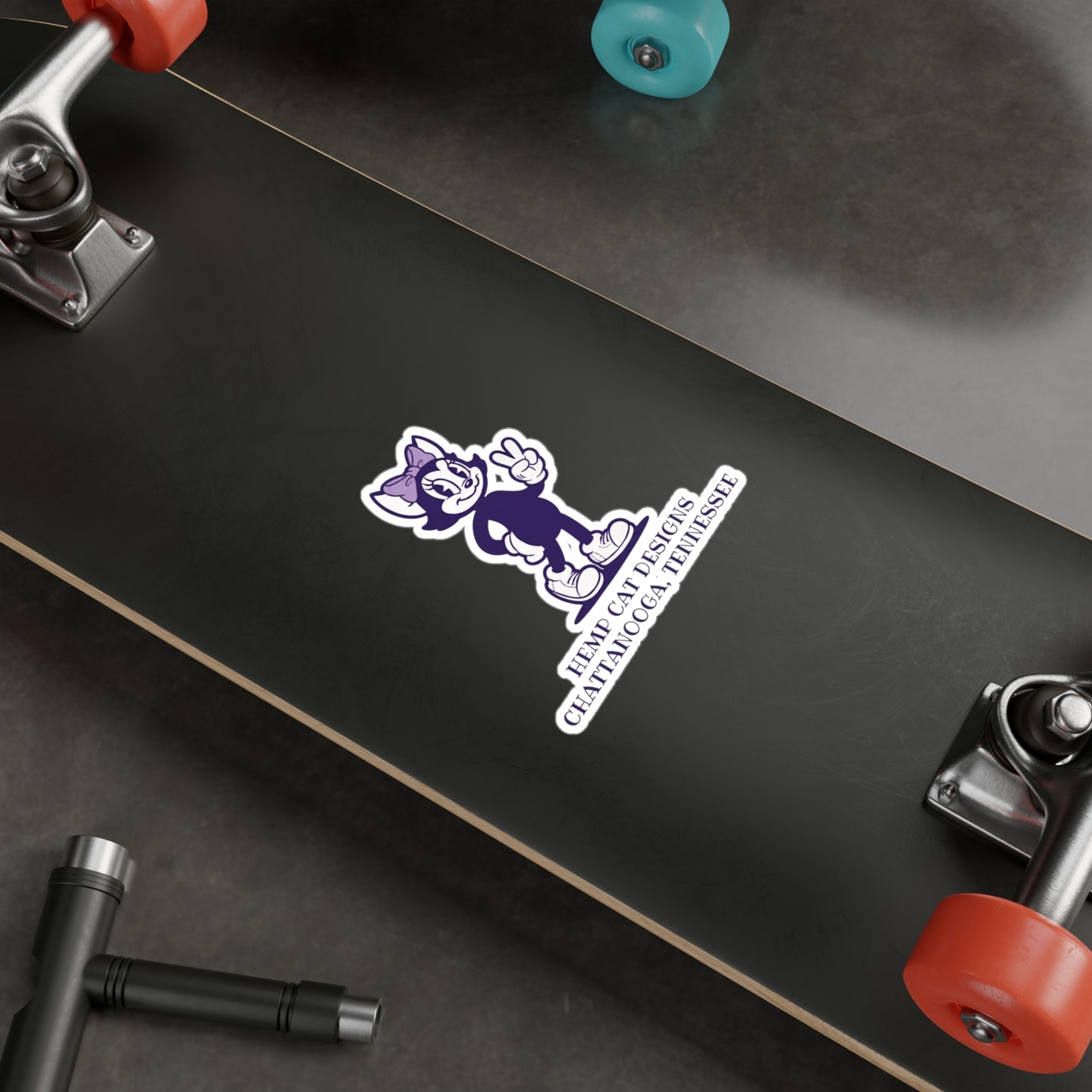 Mrs. Hemp Cat Throwin' A Peace Sign - Playful Cat Vinyl Decal - Cute Sticker for Home Decor & Gifts