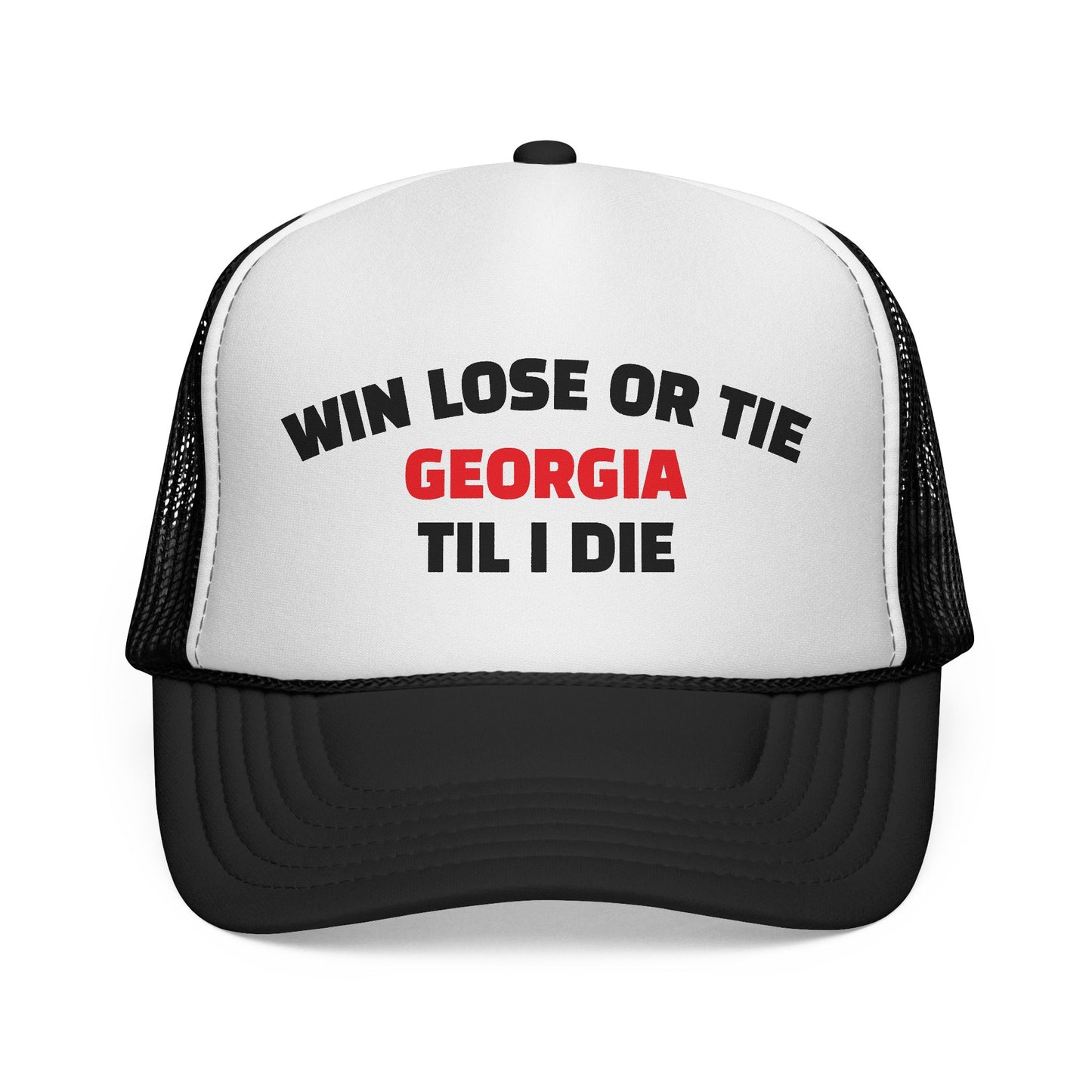 Trucker Cap with 'Win Lose or Tie Georgia Til I Die' Design