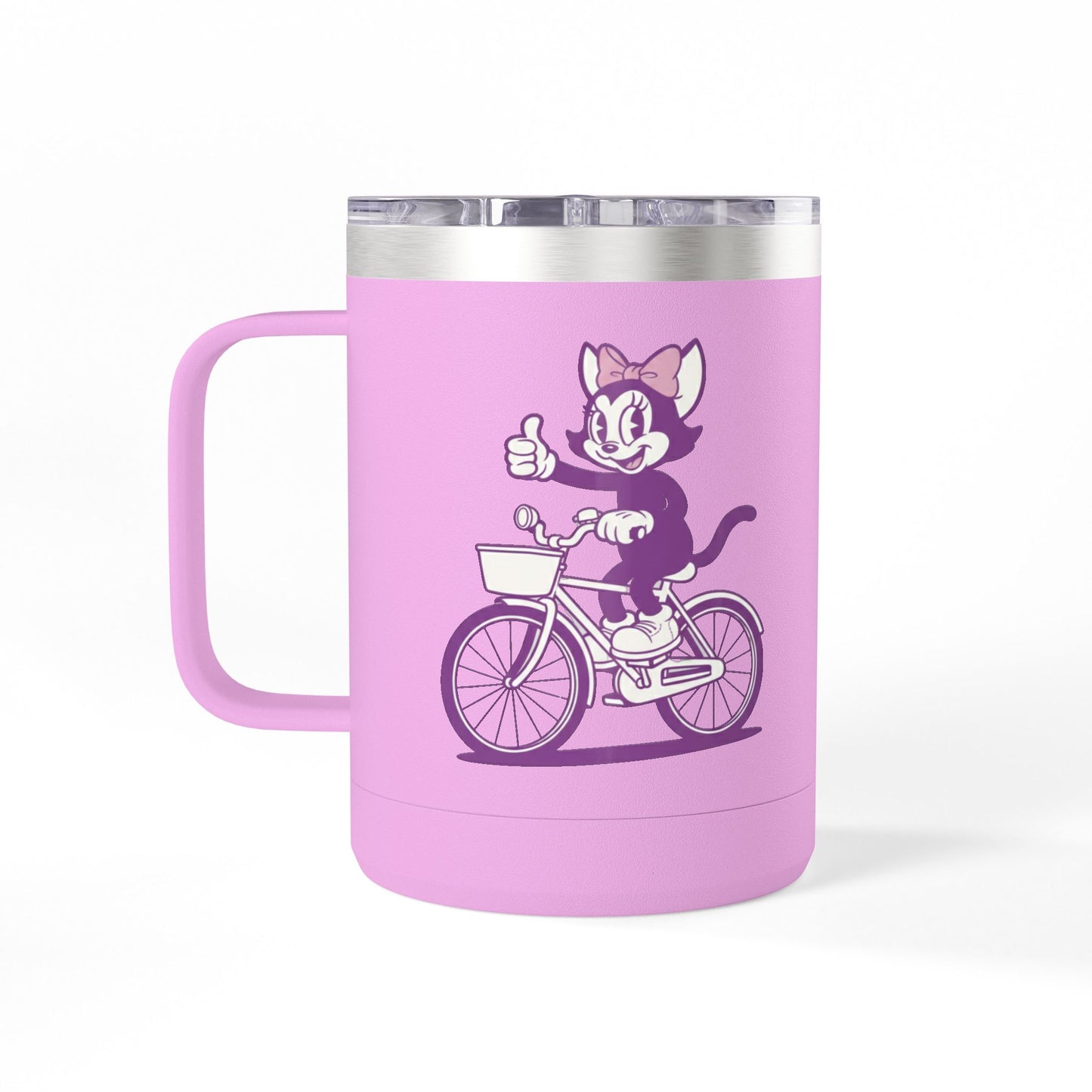 Mrs. Hemp Cat Retro Cat on Bike 15oz Travel Mug Tumbler