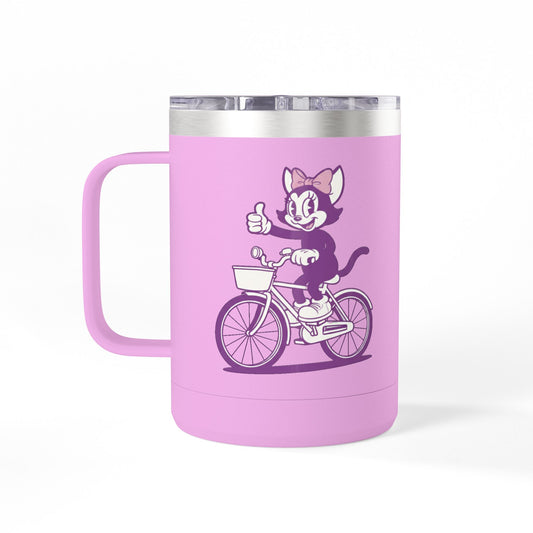 Mrs. Hemp Cat Retro Cat on Bike 15oz Travel Mug Tumbler