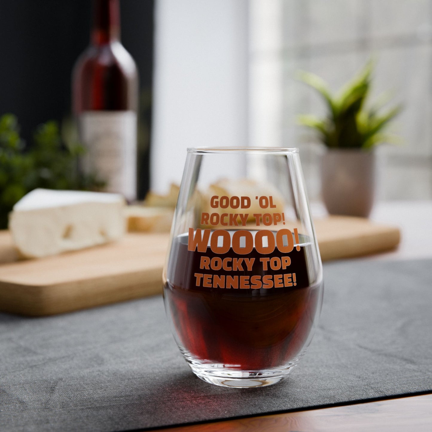 Rocky Top Stemless Wine Glass - Perfect for Tailgating, Parties, Housewarming, and Tennessee Fans