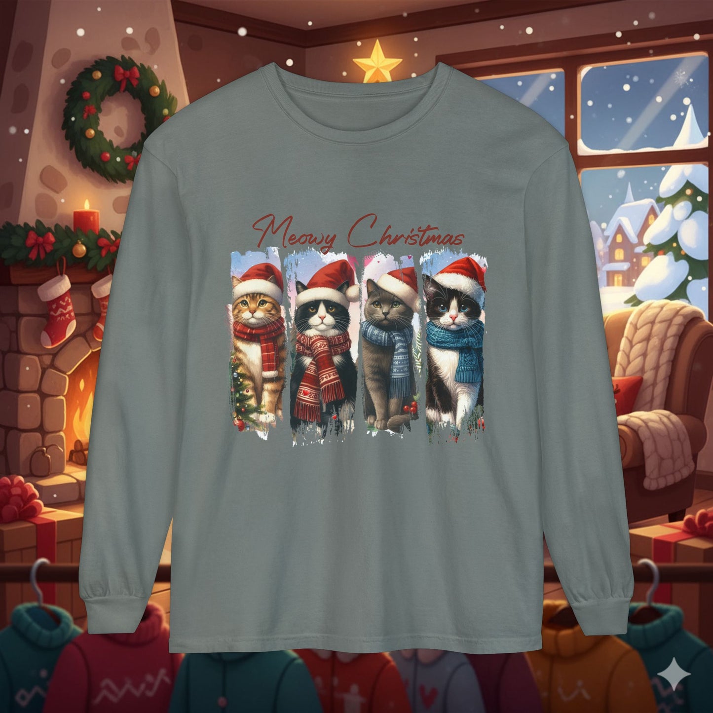 Mewry Christmas Cats Long Sleeve T-Shirt