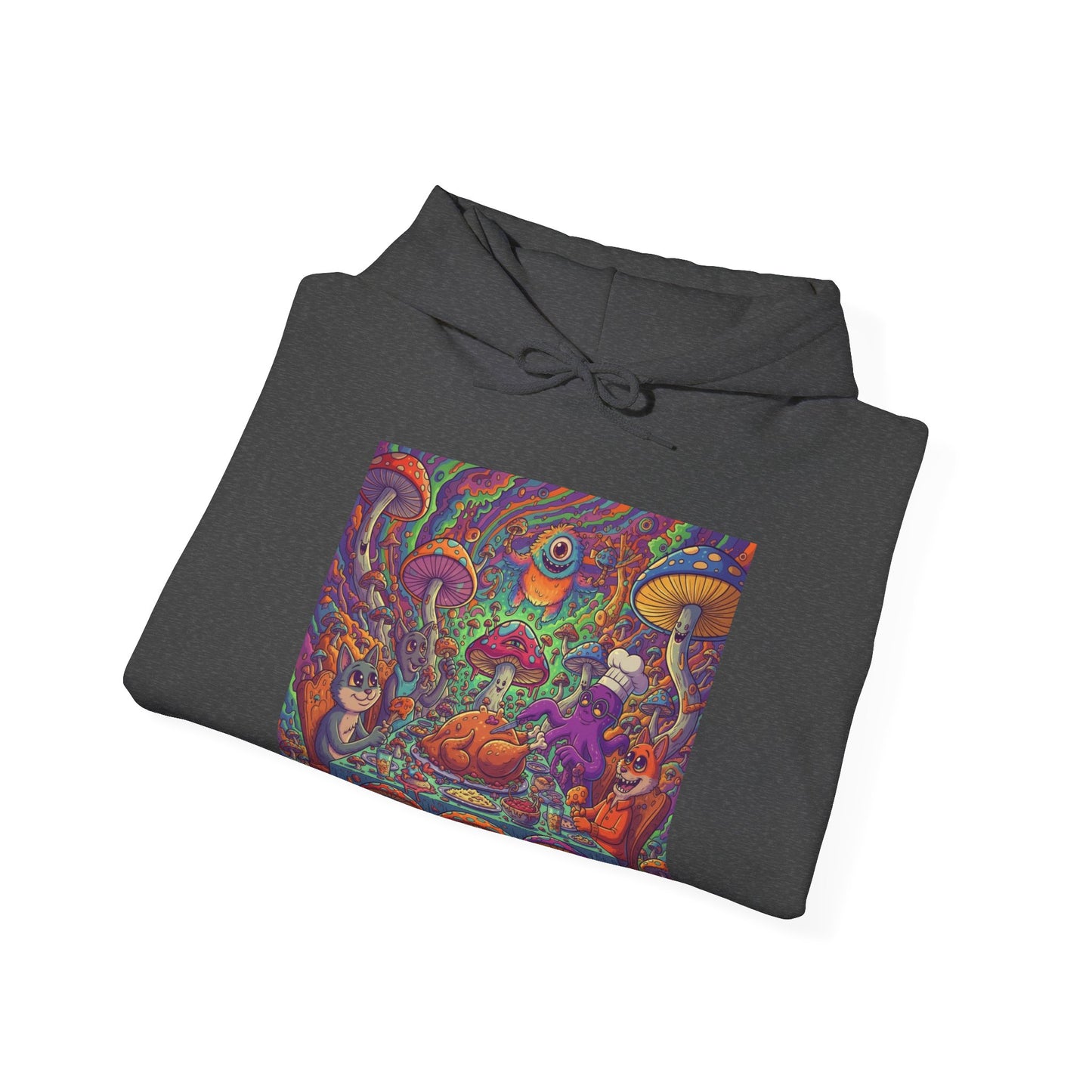 Psychedelic Mushroom Art Hoodie — Colorful Trippy Forest Graphic Sweatshirt