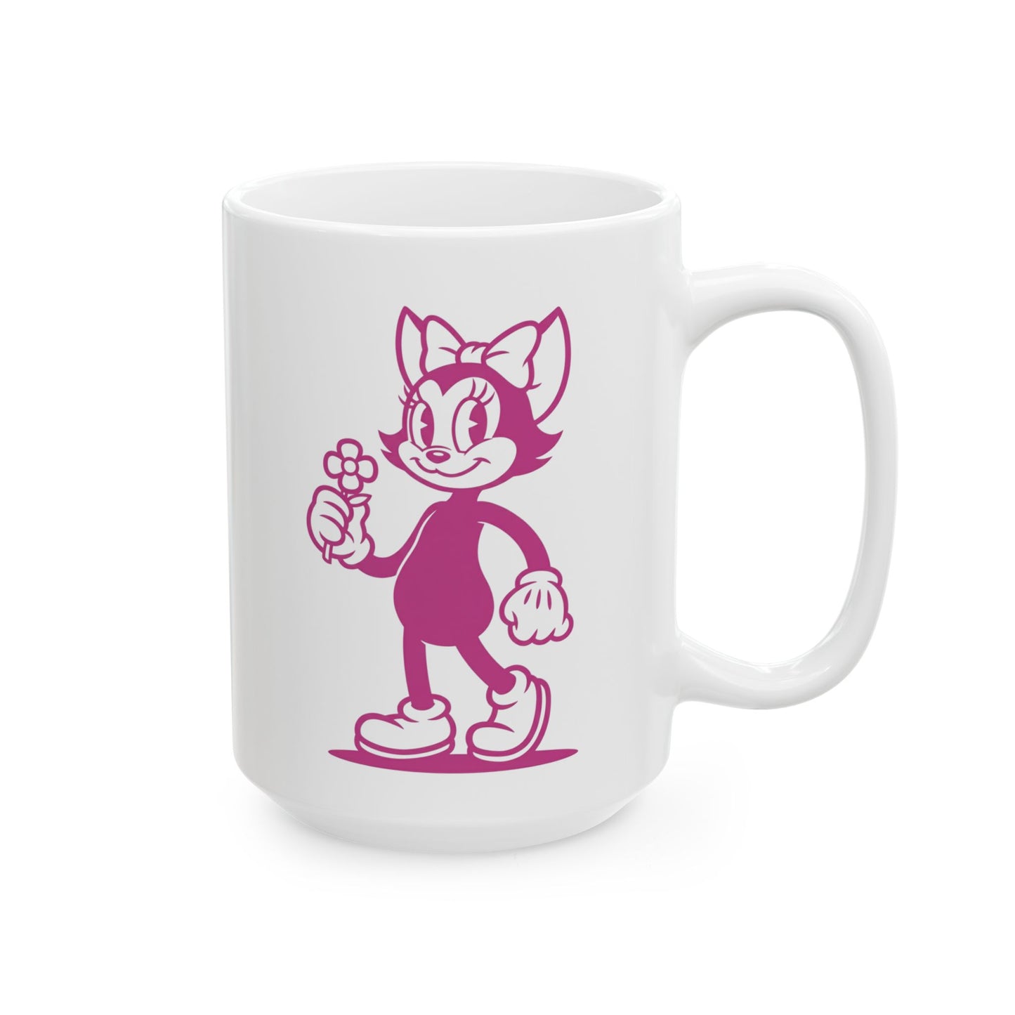 Mrs. Hemp Cat Holding A Flower Funny Ceramic Mug with Playful Design - 11oz & 15oz