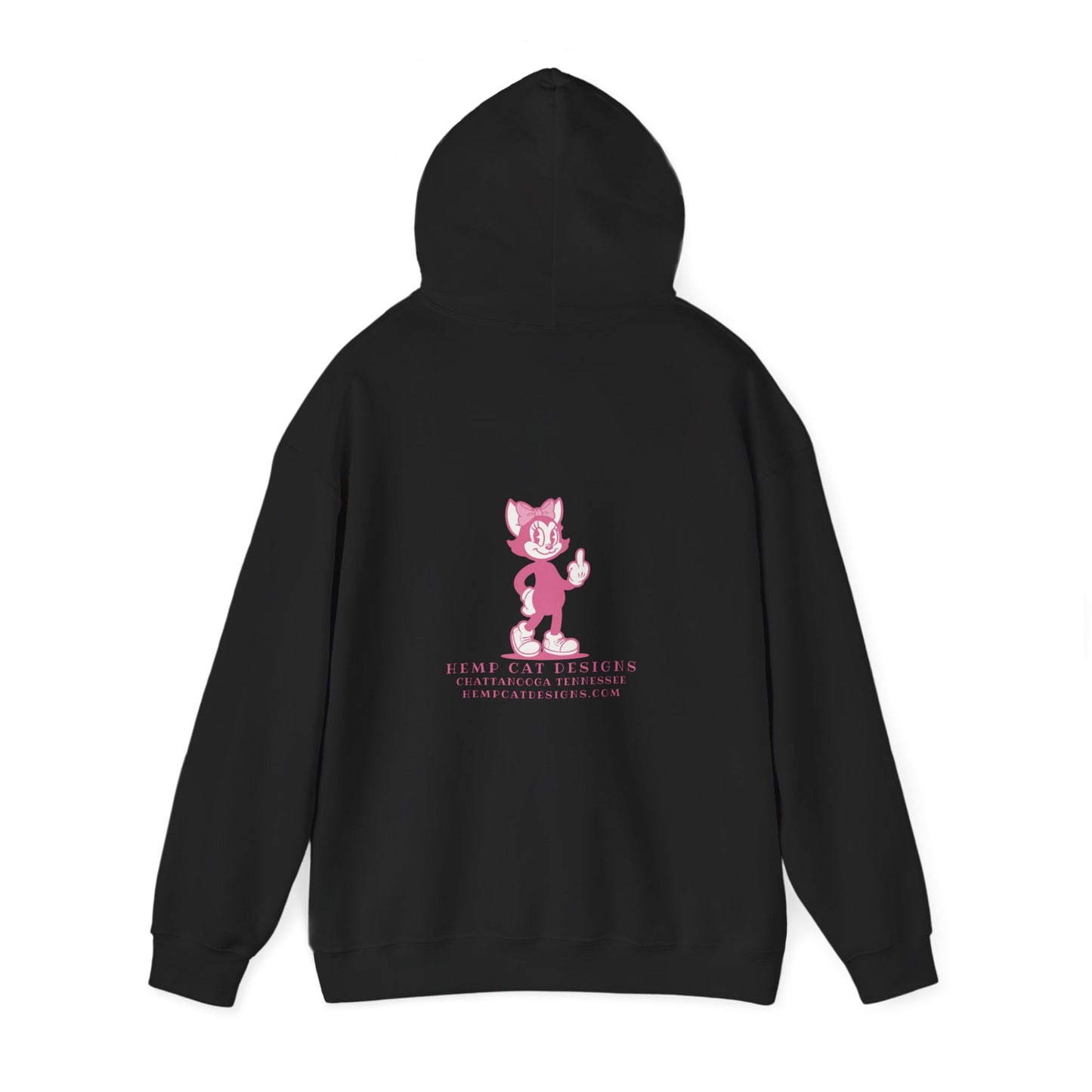 Middle Finger Retro Pink Cat Hoodie — Whimsical Cartoon Cat Sweatshirt