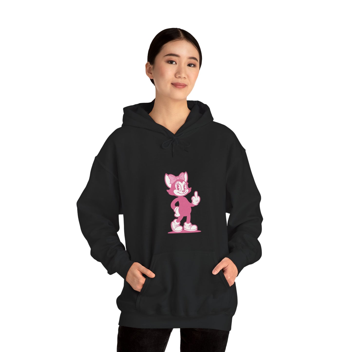 Middle Finger Retro Pink Cat Hoodie — Whimsical Cartoon Cat Sweatshirt