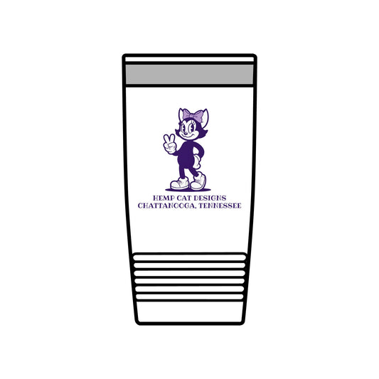 20oz Insulated Tumbler — Vintage Purple Mrs. Hemp Cat "Throwin' a Peace sign" (Chattanooga, TN)
