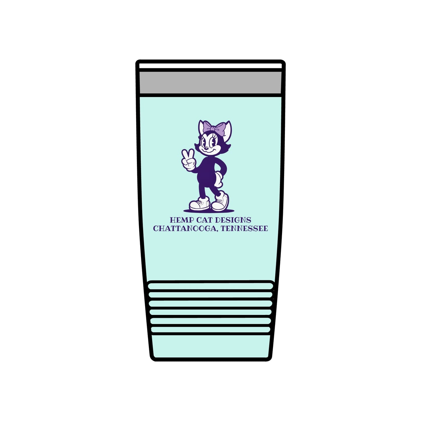 20oz Insulated Tumbler — Vintage Purple Mrs. Hemp Cat "Throwin' a Peace sign" (Chattanooga, TN)