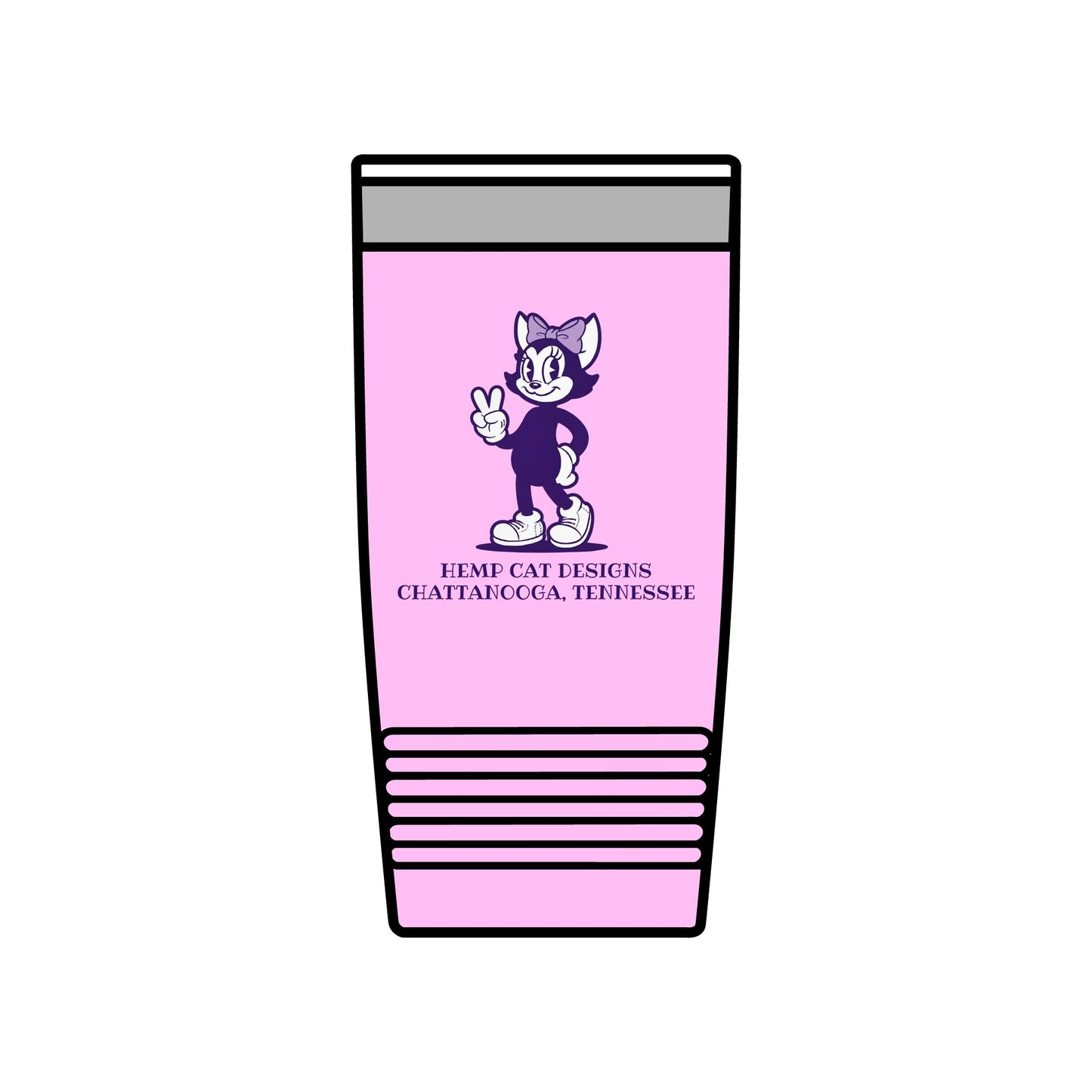 20oz Insulated Tumbler — Vintage Purple Mrs. Hemp Cat "Throwin' a Peace sign" (Chattanooga, TN)