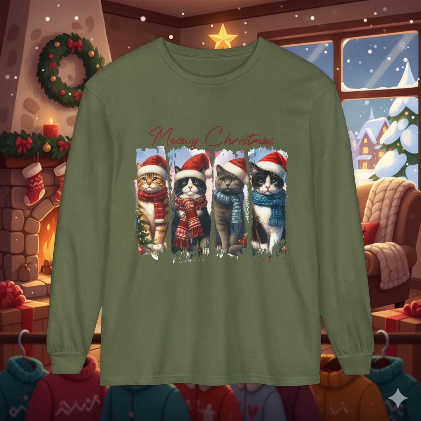 Mewry Christmas Cats Long Sleeve T-Shirt