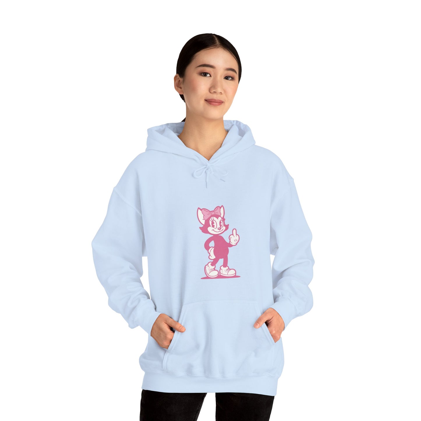 Middle Finger Retro Pink Cat Hoodie — Whimsical Cartoon Cat Sweatshirt