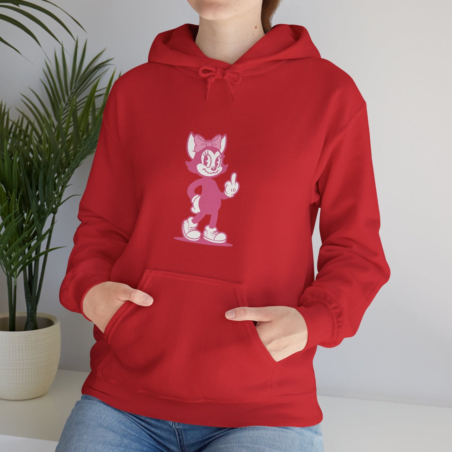 Middle Finger Retro Pink Cat Hoodie — Whimsical Cartoon Cat Sweatshirt