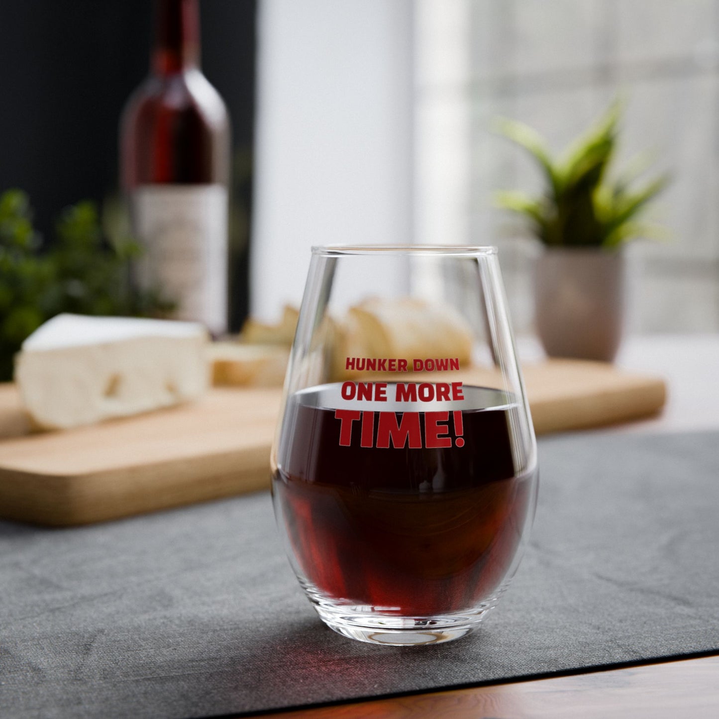 Hunker Down Stemless Wine Glass - Perfect for GAME DAYS, Gifts, Parties, Entertaining
