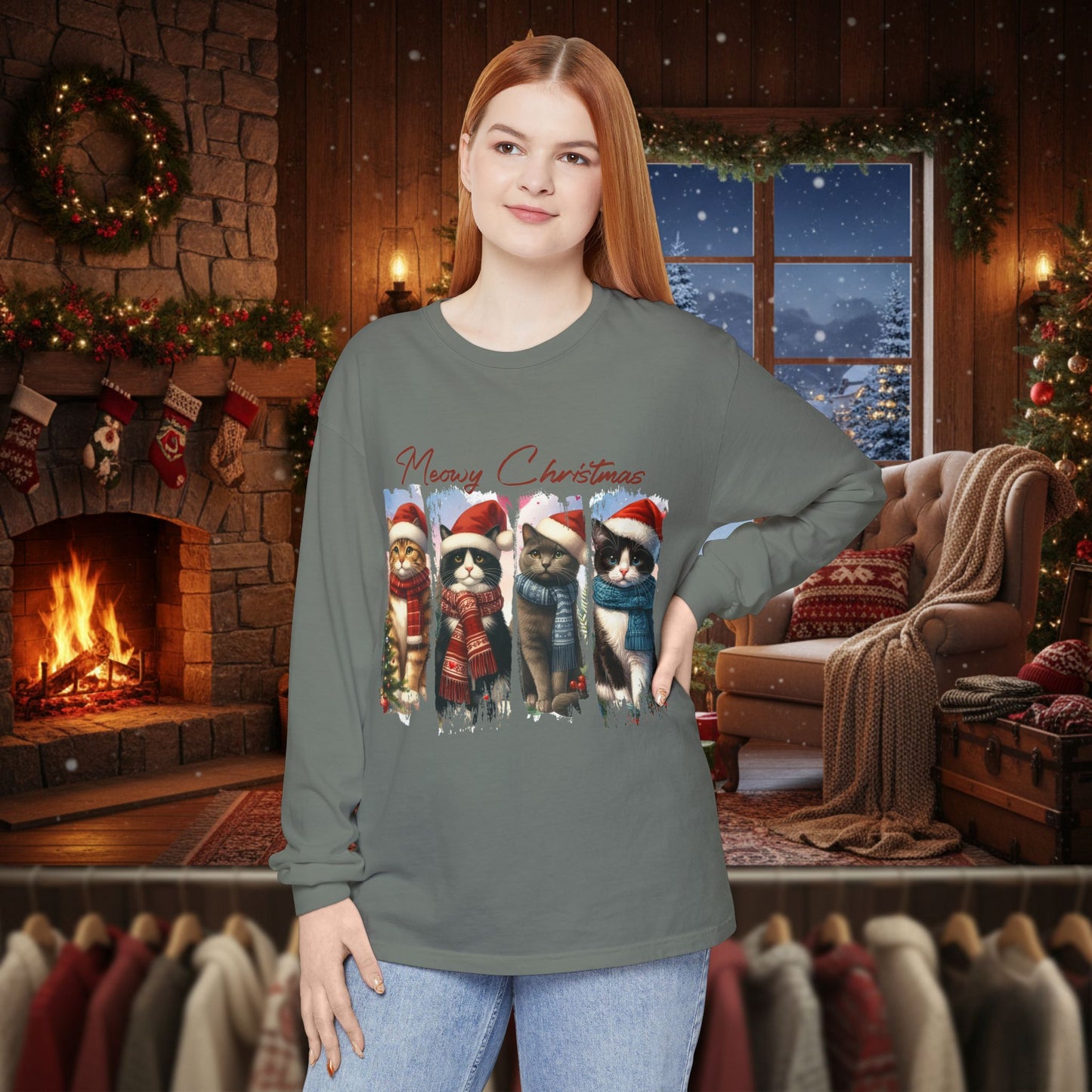 Mewry Christmas Cats Long Sleeve T-Shirt