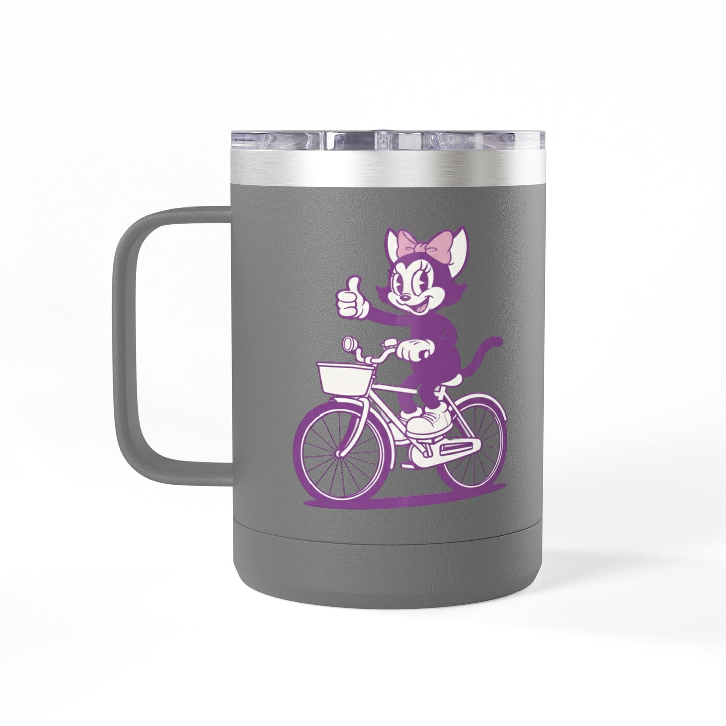 Mrs. Hemp Cat Retro Cat on Bike 15oz Travel Mug Tumbler