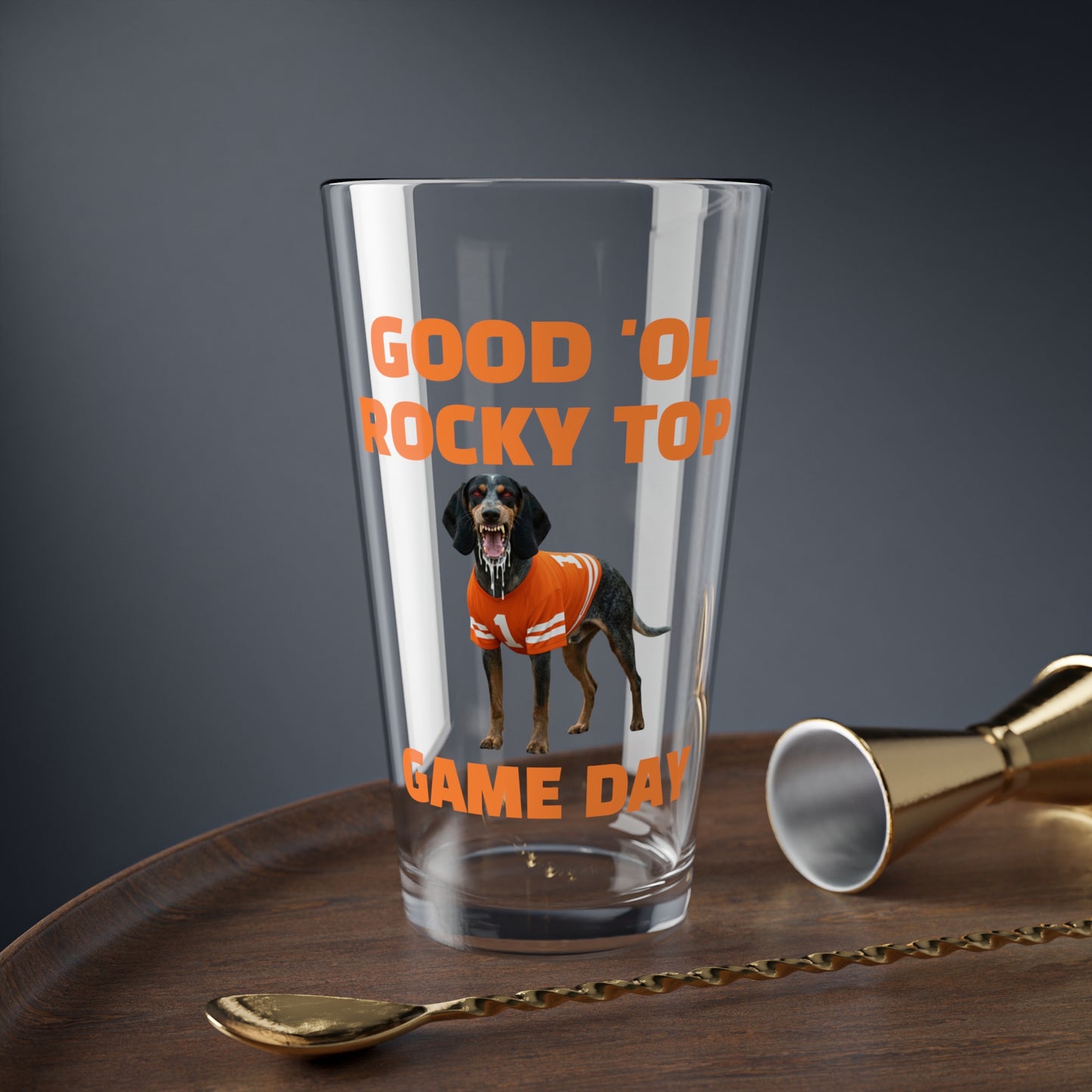 Game Day Mixing Glass – "Good 'Ol Rocky Top" RABID SMOKEY Design (16oz) TENNESSEE VOLS