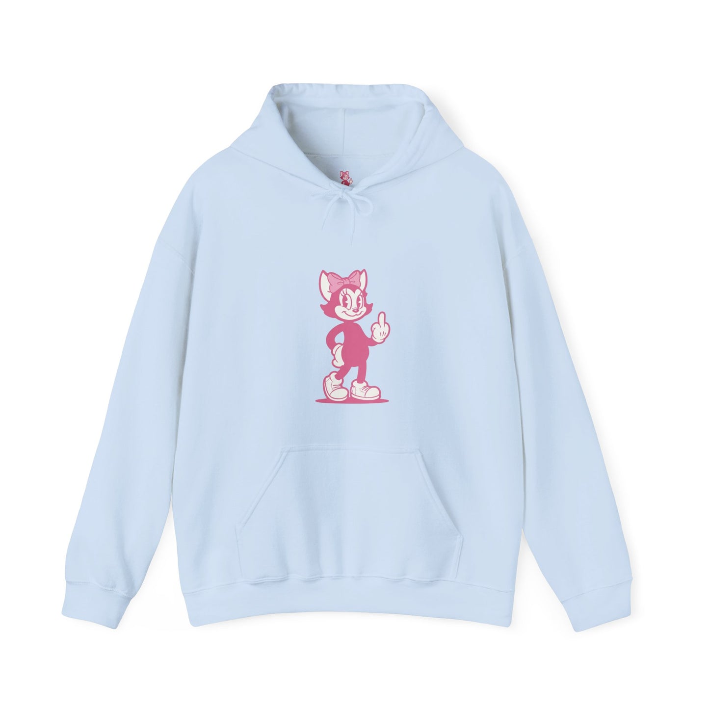 Middle Finger Retro Pink Cat Hoodie — Whimsical Cartoon Cat Sweatshirt