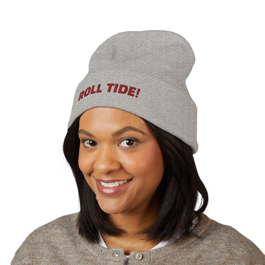 Classic Cuffed ROLL TIDE Beanie - Perfect Winter Accessory for Sports Fans, Cozy Style for Everyday Use, Great for Gifting, 'Roll Tide!' Embroidery