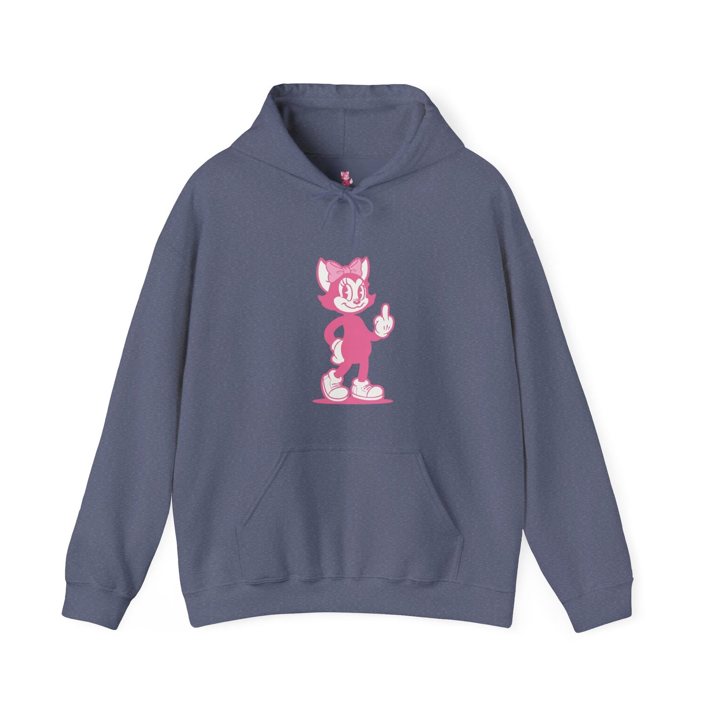 Whimsical Pink Retro Cartoon Cat Hoodie — Middle Finger Graphic Streetwear