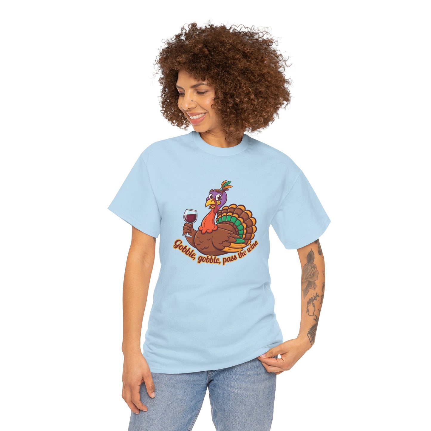 Gobble Gobble Pass the Wine Unisex Cotton Tee | Thanksgiving Shirt, Fall Apparel, Cute Turkey Tee, Holiday Gift, Family Gathering Top
