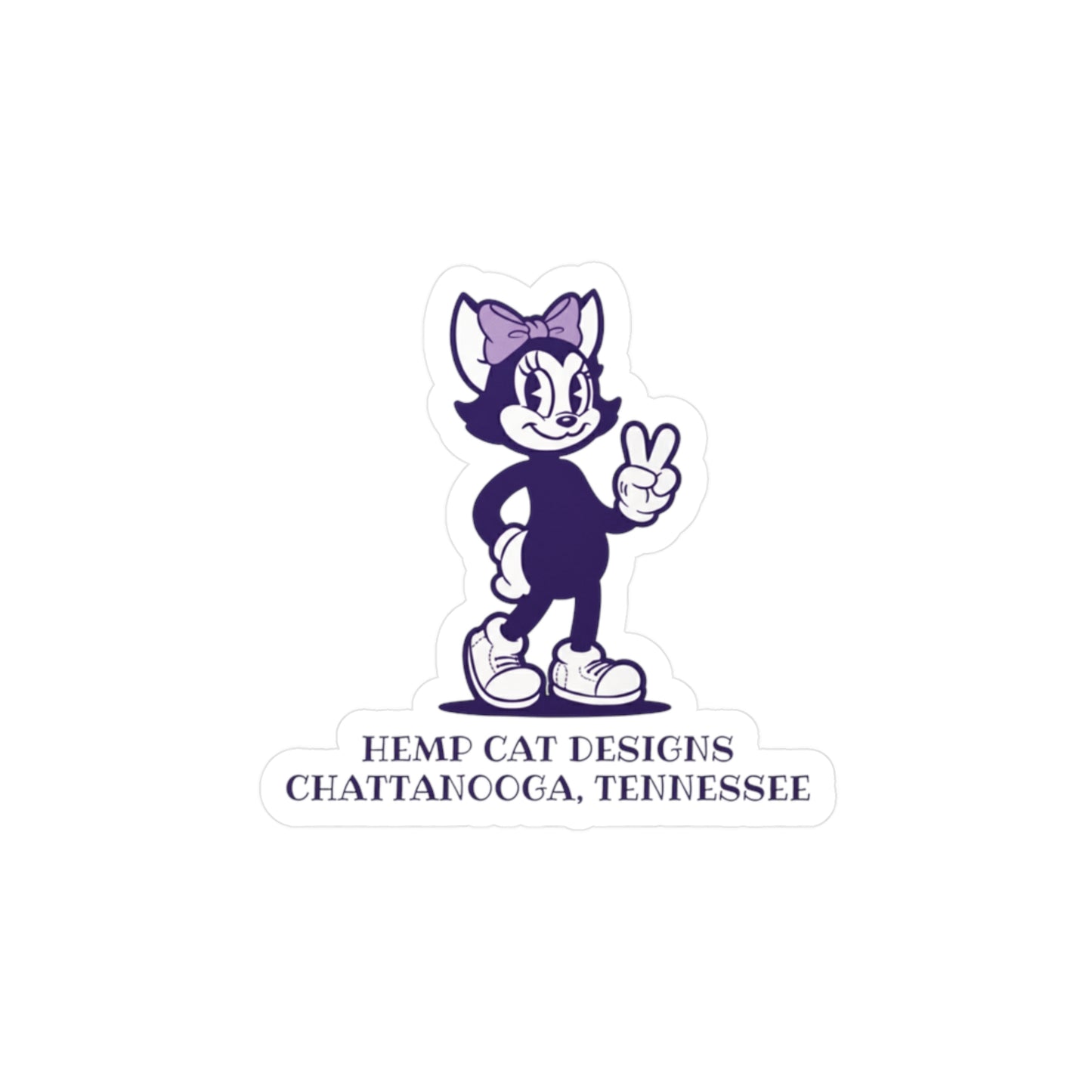 Mrs. Hemp Cat Throwin' A Peace Sign - Playful Cat Vinyl Decal - Cute Sticker for Home Decor & Gifts